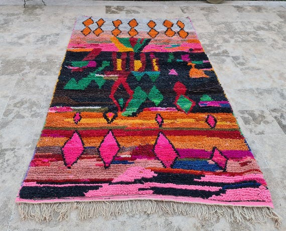 Handmade Berber Wool Rug: Colorful Moroccan Shag Rug