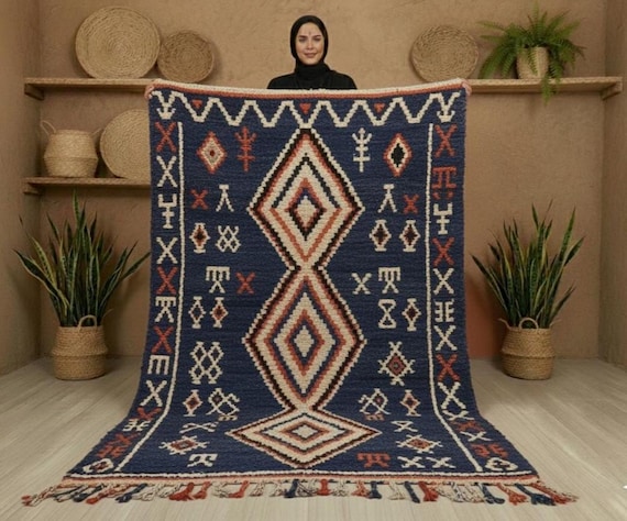 Handmade Moroccan Wool Rug, 70s Abstract Design, 8x10