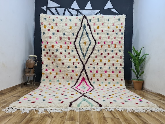 Colorful Azilal Wool Area Rugs Moroccan - Personalized Handmade Home Decor Gifts