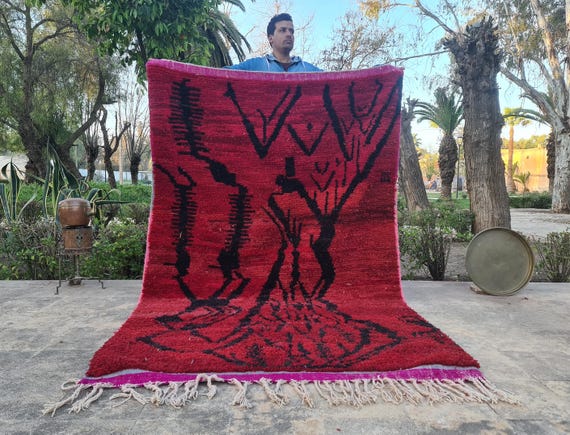 Bold Red & Black Boujaad Rug – Handmade Moroccan Wool Carpet – Custom Berber Rug – Vintage Tribal Design – Authentic Morocco Decor