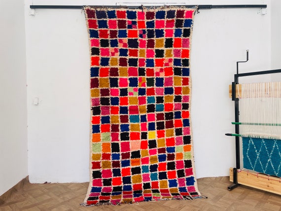 Handmade Moroccan Berber Wool Rug - Colorful Vintage Boho Area Rug for Living Room or Bedroom