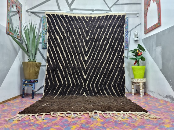 Brown Beni Ourain Rug, Authentic Moroccan Wool Rug, Customizable Berber Carpet, Ideal Wedding Gift