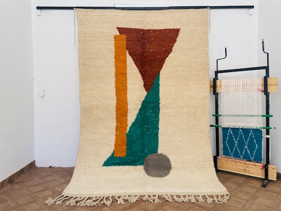 Serene Simplicity! Handmade Beni Ourain Rug – Custom Moroccan Wool Carpet – Minimalist Abstract Area Rug