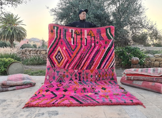 Pink Moroccan Rug - Handmade Wool Berber Boujaad Rug, Colorful Tufted Custom Rug, Boho Chic Decor, Vibrant Area Carpet