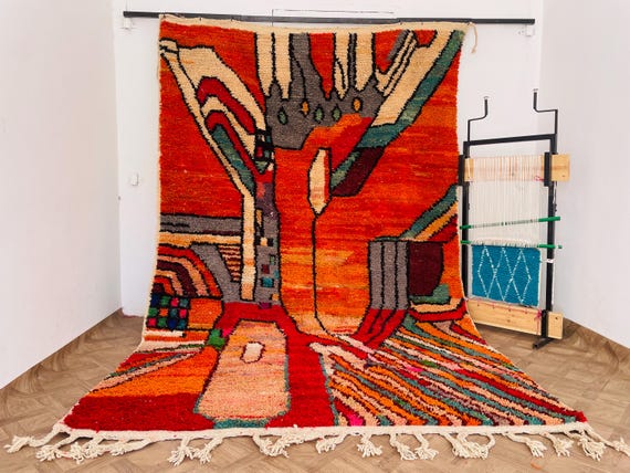Orange Moroccan Rug - Boujaad Orange Rug - Rug Orange - Area Rug 9x12 - Burnt Orange Rug - 8x10 Rug Bedroom - Room Decor Aesthetic Cozy