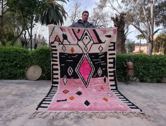 Handmade Moroccan Pink Wool Rug - Custom Bohemian Style Rug for Home Decor