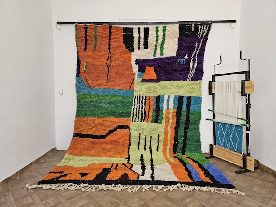 Bold & Bright! Orange Moroccan Wool Rug – Handmade Berber Area Carpet – Vibrant Boho Rug for Living Room or Bedroom