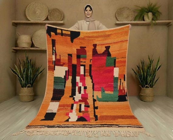 Orange Berber Wool Rug, Custom Handmade Moroccan Rug