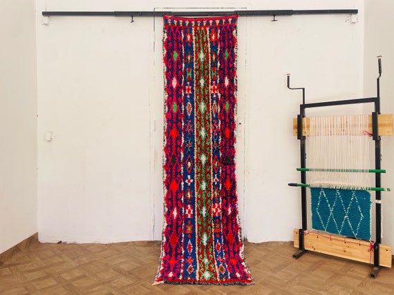 Wool Berber Moroccan Runner, Handmade Vintage Rug, Colorful Azilal Carpet, Housewarming Gift