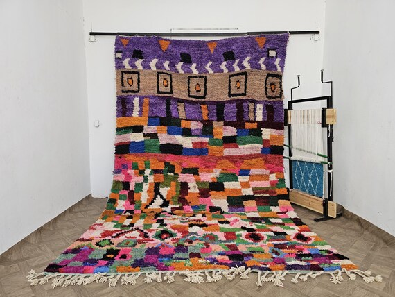 Beni Ourain Multicolor Abstract Customizable Moroccan Wool Bohemian 6x9 ft Rugs
