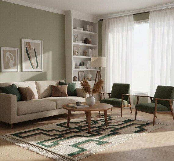 Wool Agave Plant Moroccan Rug, Geometric Design, 9x12