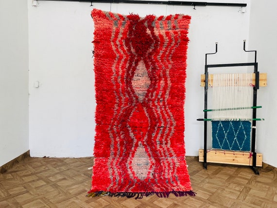 Bohemian Vintage Area Rug, Abstract Red Rug, Handmade Wool Moroccan rug For Home Living, Berber Carpet, Tapis Marocain, Teppich Wolle