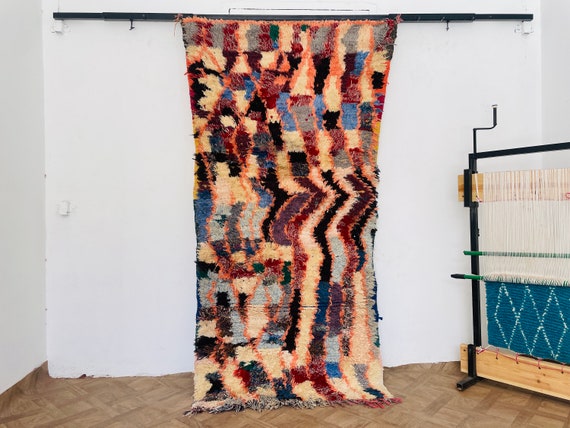 Handmade Wool Area Rug – Colorful Boho Vintage Rug for Living Room and Bedroom Home Decor