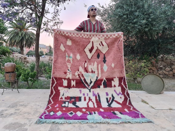 BURGUNDY MOROCCAN BOUJAAD Rug – Handmade Wool Runner or Area Rug – 2.6x10, 4x6, 5x7, 6x9, 7x10 – Berber Carpet