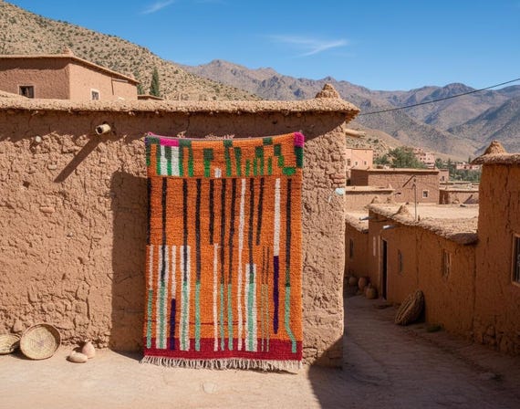 Bohemian Style Orange Moroccan Rug | Custom Handmade Berber Area Rug for Living Room Decor
