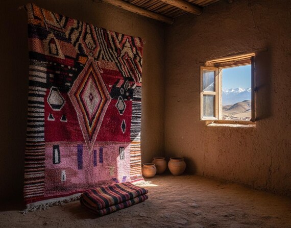 Custom Boujaad Rug - Large Pink Moroccan Area Rug, Authentic Bohemian Decor, Living Room Rug