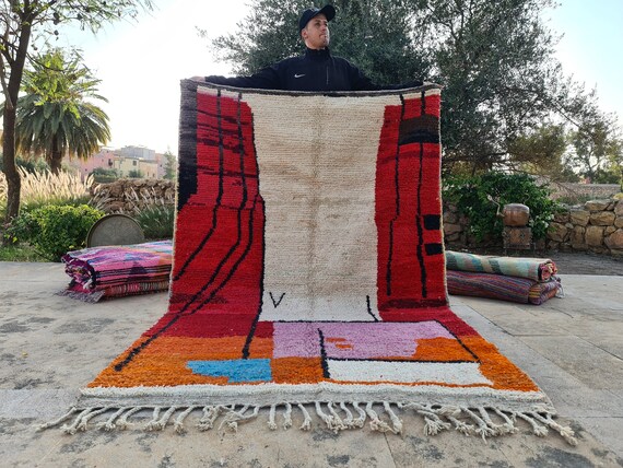 Personalized Wedding Gift 6x9 Tufted Wool Moroccan Rug, Orange Area Rug for Bedroom Home Decor, Gift for Him & Her, Outdoor Rug