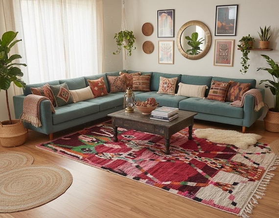 Washable Red Moroccan Area Rug - 3x5 Hand Woven Boho Design