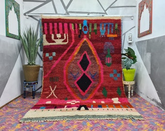 Tapis berbère marocain fait main, tapis rouge personnalisé pour le salon, cadeau de décoration d'intérieur coloré unique