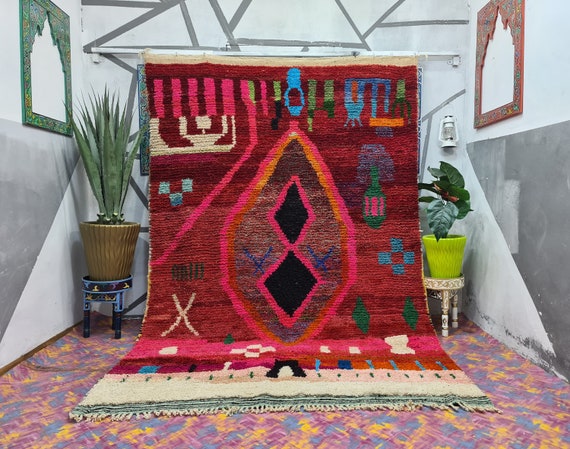 Handmade Moroccan Berber Rug, Custom Red Area Rug for Living Room, Unique Colorful Home Decor Gift