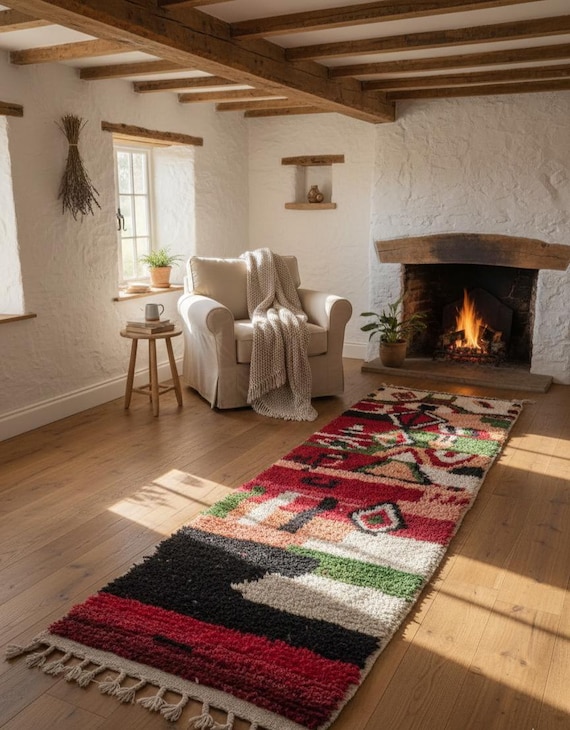 Hand Woven Moroccan Rug Runner, Colorful Berber Entryway Carpet
