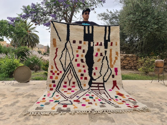 VIBRANT Azilal Area Rug 8x10 – Handmade Moroccan Wool Carpet | Colorful Custom Berber Rug | Living Room Wool Area Rug | Boho Home Decor