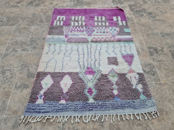 Personalized Purple Moroccan Rug: Handmade Wool Berber Carpet