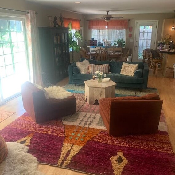 Gorgeous Beni Ourain Rug, Purple And Blue Rug, Woven Rug, Colorful Rug, Purple Wool Beniourain Carpet, Unique Geometric Rug