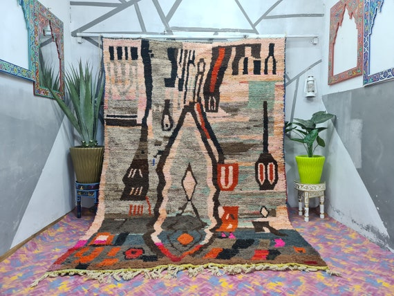 Bespoke Moroccan Area Rug, Handmade Colorful Berber Rug, Cozy Wool Rug for Farmhouse Furniture, Perfect Wedding Gift