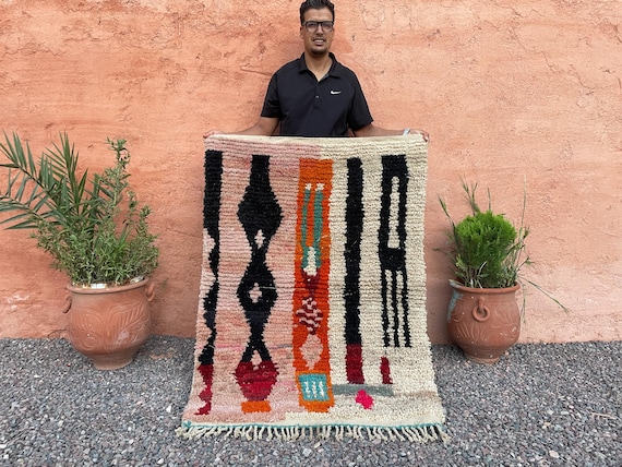 Custom Boujaad Moroccan Rug: Hand-Knotted Wool, Colorful Abstract Design