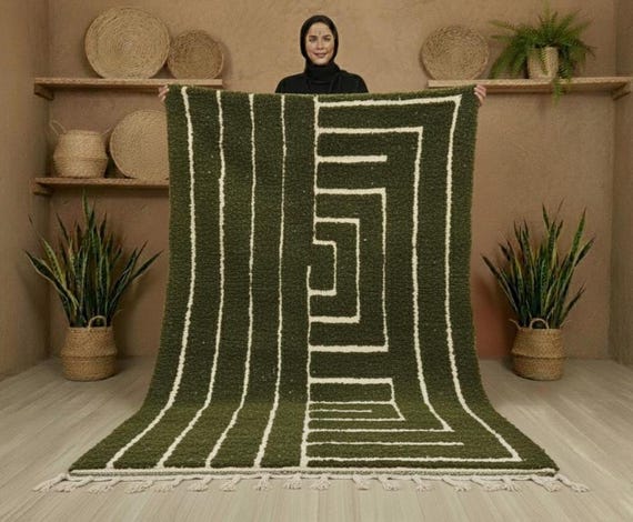 Handmade Beni Ourain Wool Rug, Green Moroccan Berber Rug