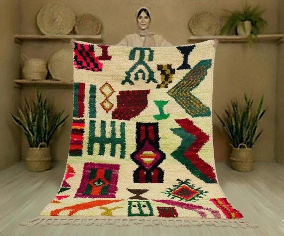 Handmade Berber Wool Rug, Colorful Bohemian Moroccan Carpet