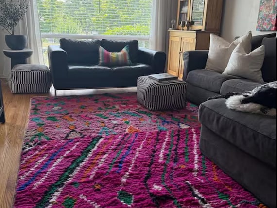 Pink Boujaad Moroccan Rug: Handwoven Wool Berber Carpet