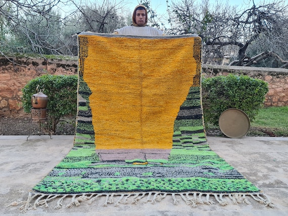 Handmade Traditional Moroccan Wool Rug in Yellow & Green - Perfect Housewarming Gift for New Home