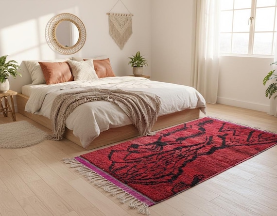 Custom Moroccan Area Rug 8x10 - Beni Ourain Design with Red Fringe