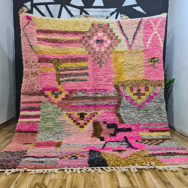 Shag Carpet - Custom Boujaad Moroccan Rug - Contemporary area rugs Moroccan - Handmade Berber Rug Multicolor - Alfombra Personalizada
