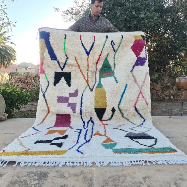 Wool Rug, Moroccan Handmade Rug, Mint Green Rug, Abstract Green Rug, Bohemian Rug, Handmade Wool Carpet, Berber Funky Rug