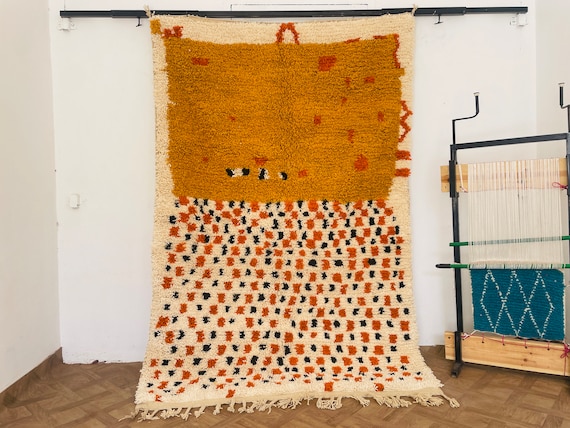 Cozy Elegance! Beni Ourain Wool Rug – Handwoven Bedroom Carpet – Organic Scandinavian Berber Rug for Minimalist Home Décor