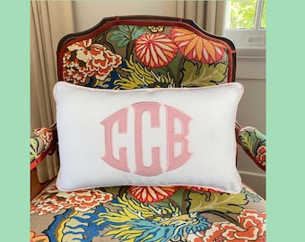 Monogram Cotton Linen Lumbar Pillow – Custom Personalized Dorm, Baby, Apartment Decor