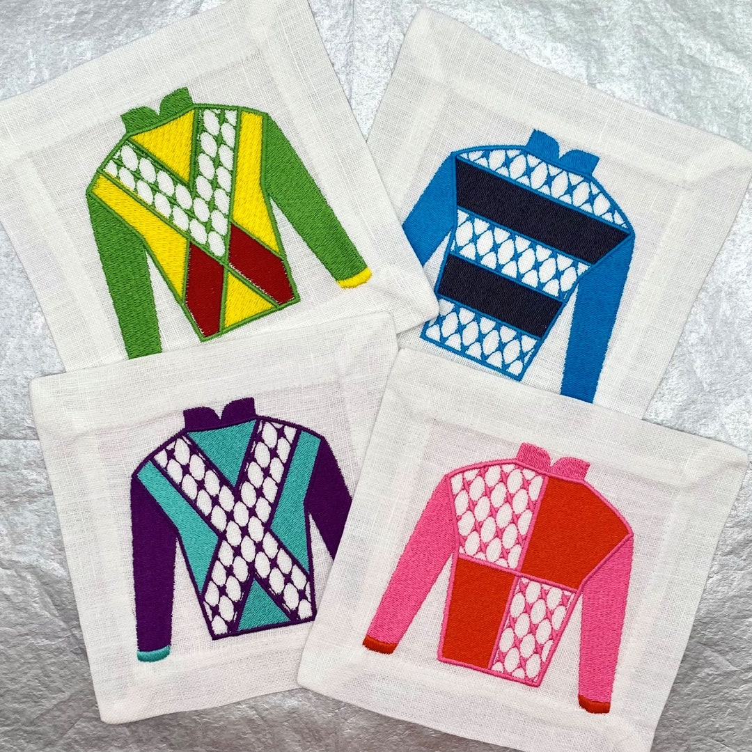Kentucky Derby Cocktail Napkins White Linen Beverage Napkins Host or Hostess Gift Horse Racing