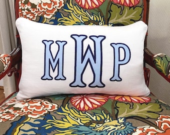 Custom Monogram Cotton Linen Lumbar Pillow – Personalized Dorm, Apartment, Home, Roommates Decor