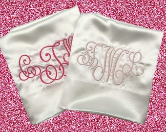 Monogram Satin Pillowcase - Custom Initial Embroidery for Bride, Graduate, Newlyweds, Debutantes