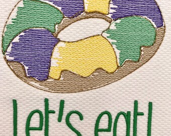 Embroidered King Cake Kitchen Towel: Mardi Gras Decor