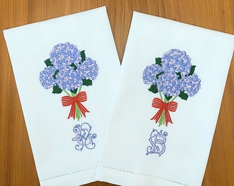 Personalized Monogram Floral Guest Towel - Hydrangea Design for Elegant Home Décor