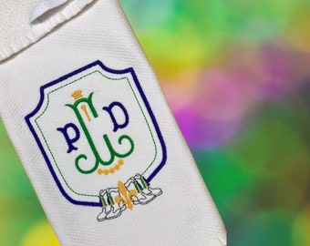 Monogrammed Mardi Gras Guest Towel | Embroidered Crest & Boots