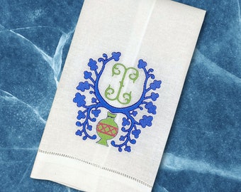 Monogrammed Linen Guest Hand Towel – Floral Personalized Hostess Gift