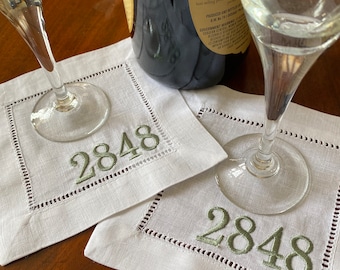 Personalized Address Cocktail Napkins, Embroidered Housewarming Gift