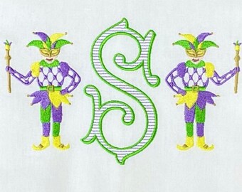 Monogrammed Mardi Gras Jester Hand Towel - Embroidered Cotton