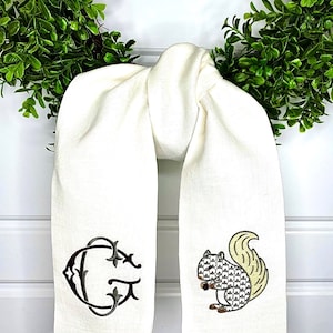 Personalized White Linen Wreath Sash with Monogram - Front Door Bow New Home Gift, Fall Decor