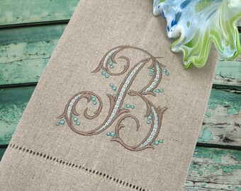 Personalized Initial Embroidered Cotton Tea Towel - Custom Wedding, Hostess, Housewarming Gift - Bar , Kitchen Decor